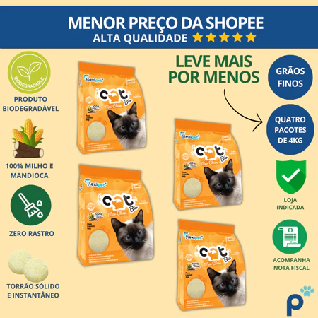 Areia Higiênica Biodegradável CatBio Max Clean - Absorção Rápida e Controle de Odores.