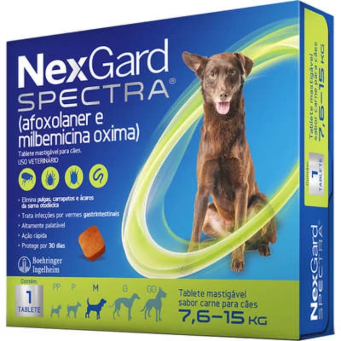 NexGard Spectra 7kg a 15kg – Proteção completa contra pulgas, carrapatos e vermes.