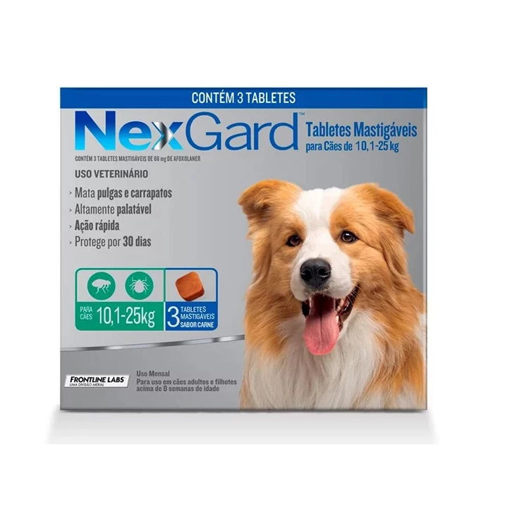 NexGard 10 a 25kg – Antipulgas e Carrapatos para Cães.