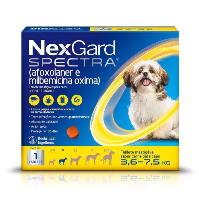 NexGard Spectra 3kg a 7kg – Antipulgas, Carrapatos e Vermífugo para Cães.