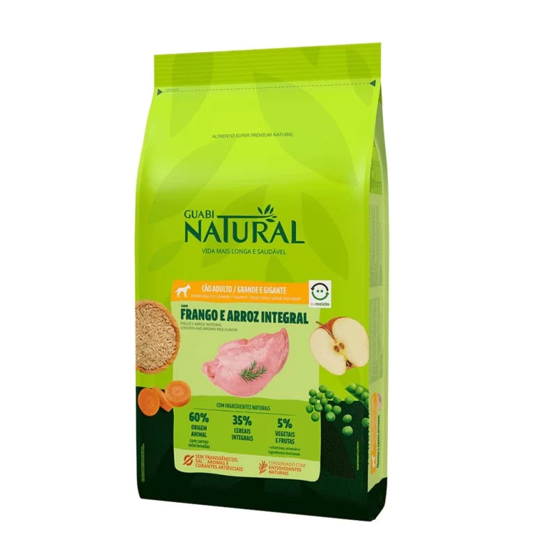 Ração Guabi Natural Cães Adultos Raças Grandes e Gigantes Frango e Arroz 20kg – Nutrição completa para cães de grande porte