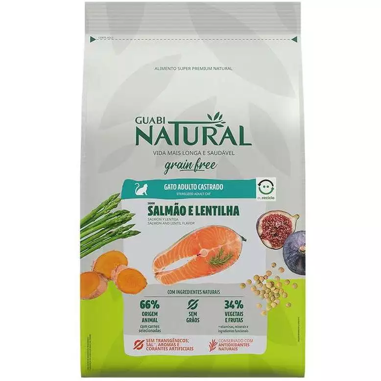 Ração Guabi Natural Grain Free Salmão e Lentilha para Gatos Castrados 7,5kg – Sem grãos e com nutrição balanceada