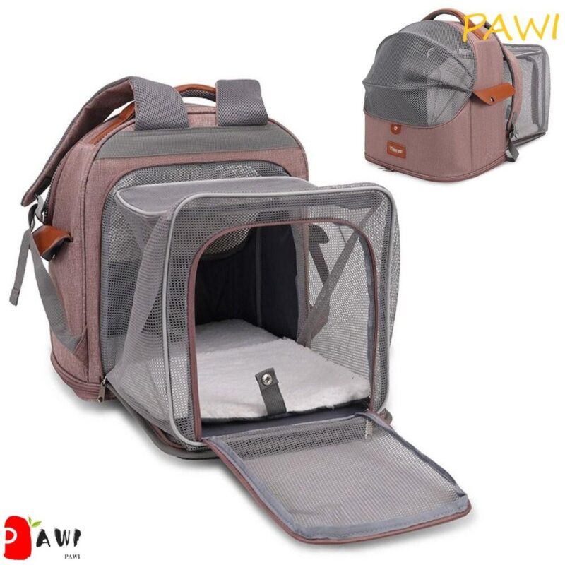 Mochila PAWI para Gatos Expansível e Respirável, ideal para transporte seguro.