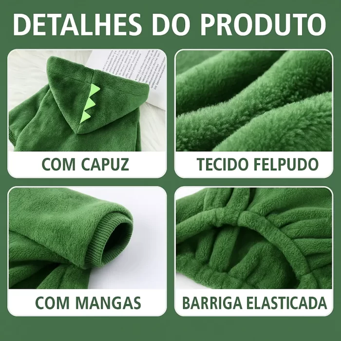 Roupinha para Cachorro – Fantasia de Dinossauro Moletom com Capuz para Inverno - Image 4