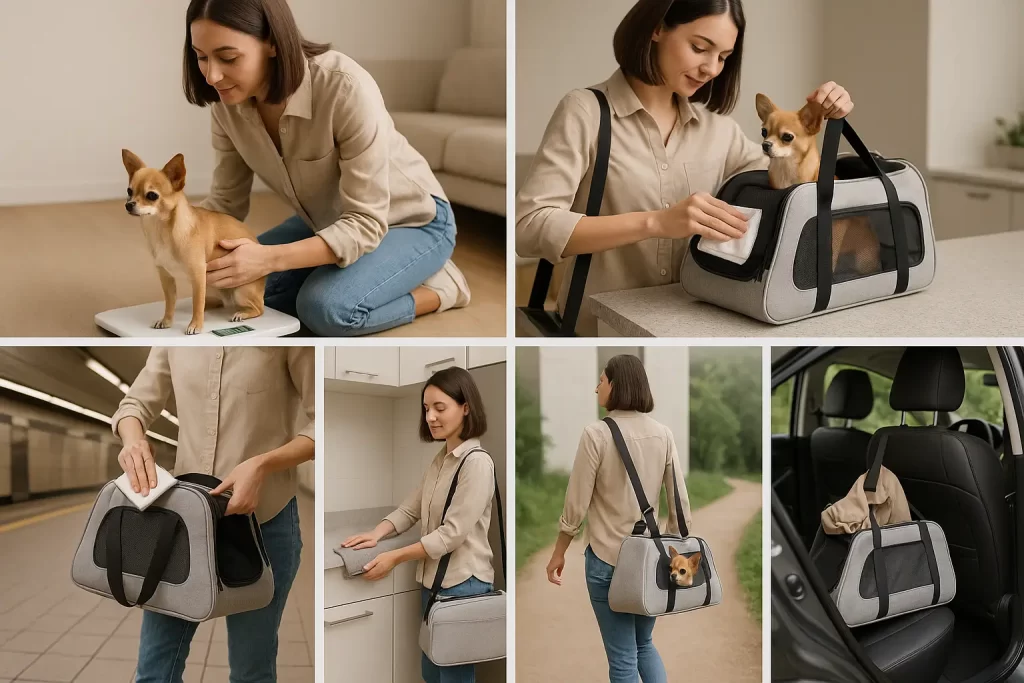 Diferentes situações mostram como escolher a bolsa para pet ideal.

