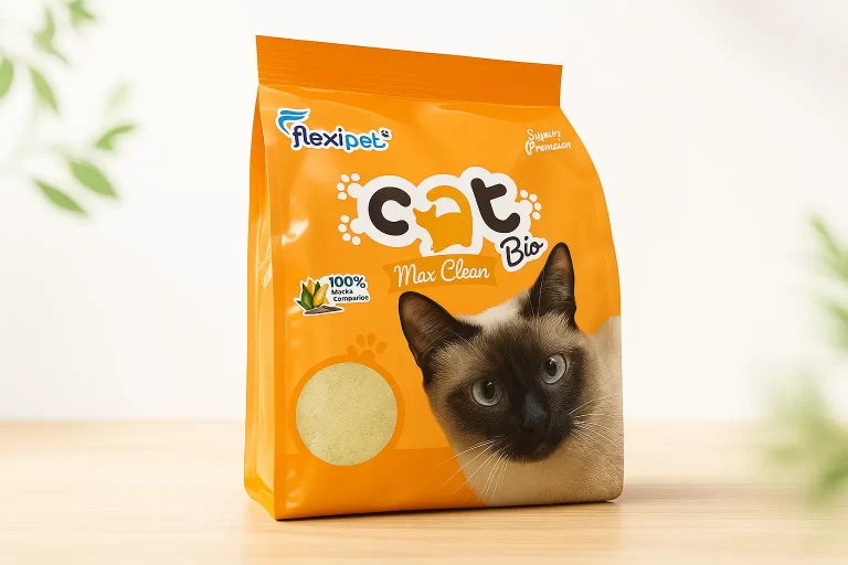 Gato em caixa de areia com CatBio Areia Biodegradável em ambiente sustentável