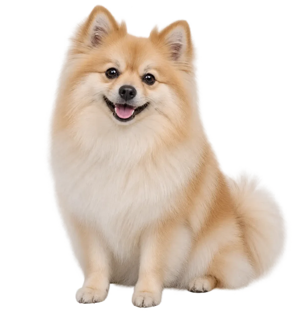 Spitz Alemão de pelo cheio e bem modelado, exemplo de tosa na tesoura na Soul de Pet, Praia Grande